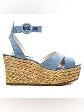 🐋 Alice + Olivia ‘Roberta’ Denim Blue Espadrille Wedge Sandals, Size 8